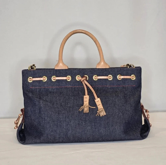 Dooney & Bourke Blue Denim Satchel With Crossbody Leather Strap bag. - Picture 9 of 9